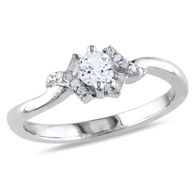 Mimi & Max Created White Sapphire And Diamond Crisscross Ring Sterling Silver