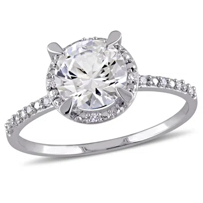 Mimi & Max Created White Sapphire Diamond Halo Ring 10k White Gold