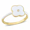 Mimi & Max Created White Sapphire Floral White Enamel Ring In Yellow Plated Sterling Silver In Gold