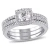 Mimi & Max Created White Sapphire Halo Bridal Set In Sterling Silver In White