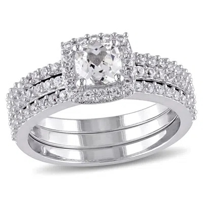 Mimi & Max Created White Sapphire Halo Bridal Set In Sterling Silver