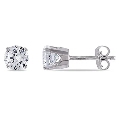 Mimi & Max Created White Sapphire Stud Earrings In 10k White Gold In Silver