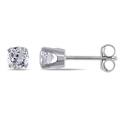 Mimi & Max Created White Sapphire Stud Earrings In 10k White Gold In Silver