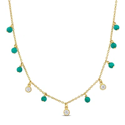 Mimi & Max Cretaed White Sapphire Turquoise Beads Station Necklace Yellow Silver-16 + 2 Ext. In Blue
