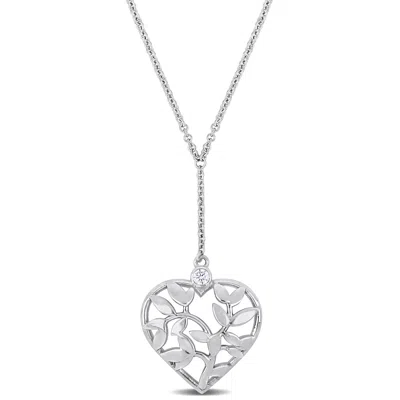 Mimi & Max Cubic Zirconia Heart Drop Necklace In Sterling Silver - 16+2 In