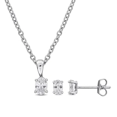 Mimi & Max Cubic Zirconia Necklace And Stud Earring Set White Brass 2 1/10ct Tgw In Silver