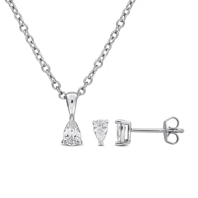 Mimi & Max Cubic Zirconia Necklace And Stud Earring Set Yellow Or White Brass 2 1/10ct Tgw In Silver