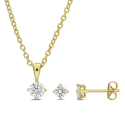 Mimi & Max Cubic Zirconia Necklace And Stud Earring Set Yellow Or White Brass 2 1/2ct Tgw In Silver