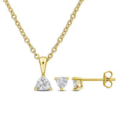 Mimi & Max Cubic Zirconia Necklace And Stud Earring Set Yellow Or White Brass 2 1/4ct Tgw In Silver
