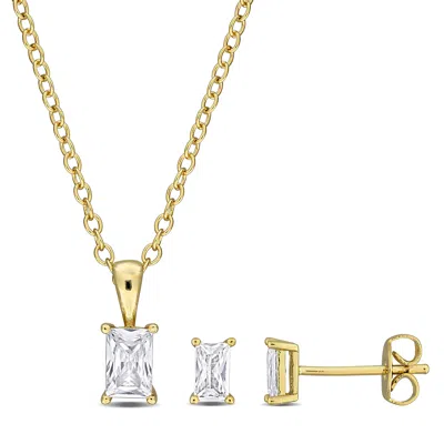 Mimi & Max Cubic Zirconia Necklace And Stud Earring Set Yellow Or White Brass 3 1/10ct Tgw In Silver