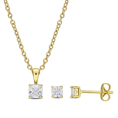 Mimi & Max Cubic Zirconia Necklace And Stud Earring Set Yellow Or White Brass 3 3/4ct Tgw In Silver