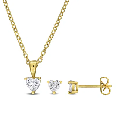 Mimi & Max Cubic Zirconia Necklace And Stud Earring Set Yellow Or White Brass 3 3/4ct Tgw In Silver