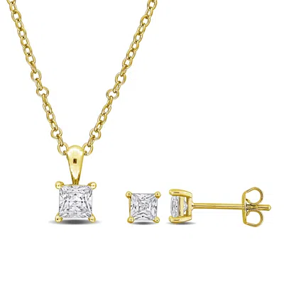 Mimi & Max Cubic Zirconia Necklace And Stud Earring Set Yellow Or White Brass 3 5/6ct Tgw In Gold