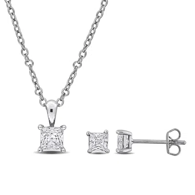 Mimi & Max Cubic Zirconia Necklace And Stud Earring Set Yellow Or White Brass 3 5/6ct Tgw In Silver