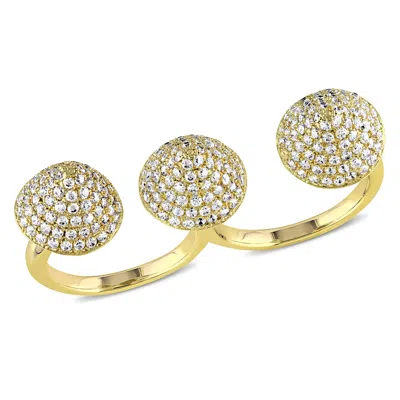 Mimi & Max Cubic Zirconia Pave Cone 2-finger Ring Yellow Silver In Gold