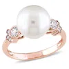 Mimi & Max Cultured Freshwater Pearl 1/3ct Tgw White Sapphire Diamond Accent Ring 10k Rose Gold In White