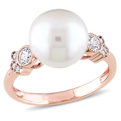 Mimi & Max Cultured Freshwater Pearl 1/3ct Tgw White Sapphire Diamond Accent Ring 10k Rose Gold
