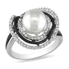 Mimi & Max Cultured Freshwater Pearl 1/4ct Tdw Diamond Halo Ring Sterling Silver In White