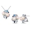 Mimi & Max Cultured Freshwater Pearl 4 7/8ct Tgw Created White Sapphire Blue Topaz Jewelry Set Sterling Silver In Multi