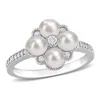 Mimi & Max Cultured Freshwater Pearl And 1/6 Ct Tdw Diamond Cluster Ring In 14k White Gold In White