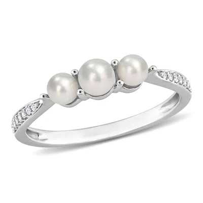 Mimi & Max Cultured Freshwater Pearl And Diamond Accent 3-stone Ring In 14k White Gold