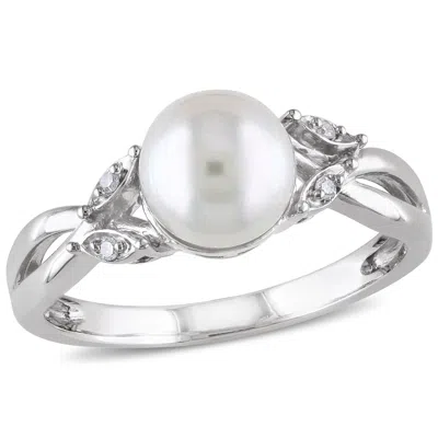 Mimi & Max Cultured Freshwater Pearl And Diamond Crossover Ring In 10k White Gold