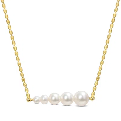 Mimi & Max Cultured Freshwater Pearl Graduated Bar Necklace In Yellow Silver In Multi