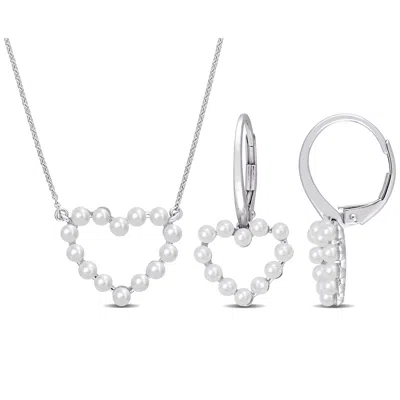 Mimi & Max Cultured Freshwater Pearl Heart Jewelry Set 14k White Gold