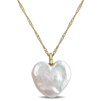 Mimi & Max Cultured Freshwater Pearl Heart Necklace 14k Yellow Gold