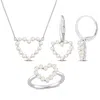 Mimi & Max Cultured Freshwater Pearl Jewelry Set Heart Necklace Earrings Ring 14k White Gold