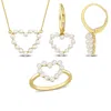 Mimi & Max Cultured Freshwater Pearl Jewelry Set Heart Necklace Earrings Ring 14k Yellow Gold