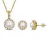 Mimi & Max Cultured Freshwater Pearl Necklace And Earring Set Yellow Or White Brass In Gold