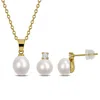 Mimi & Max Cultured Freshwater Pearl Necklace And Earring Set Yellow Or White Brass In Gold