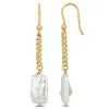 Mimi & Max Cultured Freshwater Pearl Shepard Hook Drop Earrings With Curb Chain In Yellow Gold Plated Sterling  In Multi