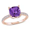Mimi & Max Cushion-cut Amethyst And Diamond Ring 10k Rose Gold In Purple