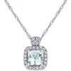 Mimi & Max Cushion Cut Aquamarine And 1/10ct Tw Diamond Necklace In 10k White Gold In Green