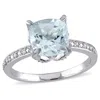 Mimi & Max Cushion-cut Aquamarine And Diamond Ring 10k White Gold In Blue