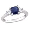 Mimi & Max Cushion Cut Blue Sapphire Pear Shape White Sapphire 3-stone Ring 14k White Gold In Blue