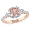 Mimi & Max Cushion-cut Morganite 1/6ct Tw Diamond Halo Ring 10k Rose Gold In Pink