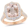 Mimi & Max Cushion-cut Morganite 5/8ct Tw Diamond Halo Engagement Ring 14k Rose Gold In Pink