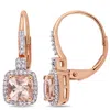 Mimi & Max Cushion-cut Morganite And 1/5ct Tw Diamond Halo Leverback Earrings In 10k Pink Gold In Pink