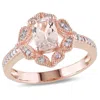 Mimi & Max Cushion-cut Morganite Vintage-inspired Floral Halo Ring 10k Rose Gold In Pink