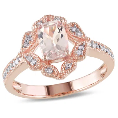 Mimi & Max Cushion-cut Morganite Vintage-inspired Floral Halo Ring 10k Rose Gold In Pink