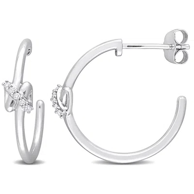 Mimi & Max Diamond Accent Crossover Motif Open Back Hoop Earrings 14k White Gold In Silver
