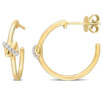 Mimi & Max Diamond Accent Crossover Motif Open Back Hoop Earrings 14k Yellow Gold In Silver