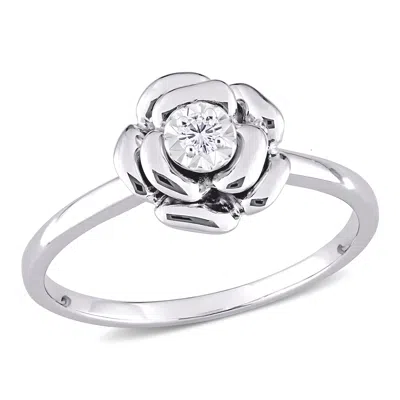 Mimi & Max Diamond Accent Flower Ring In Sterling Silver In White