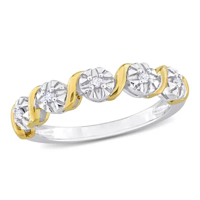 Mimi & Max Diamond Accent 's' Anniversary Band In Yellow Plated Sterling Silver In Metallic