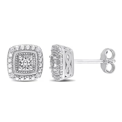 Mimi & Max Diamond Accent Square Double Halo Stud Earrings In Sterling Silver