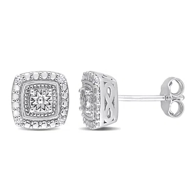Mimi & Max Diamond Accent Square Double Halo Stud Earrings In Sterling Silver In White