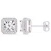 Mimi & Max Diamond Accent Square Halo Stud Earrings In Sterling Silver In Silver